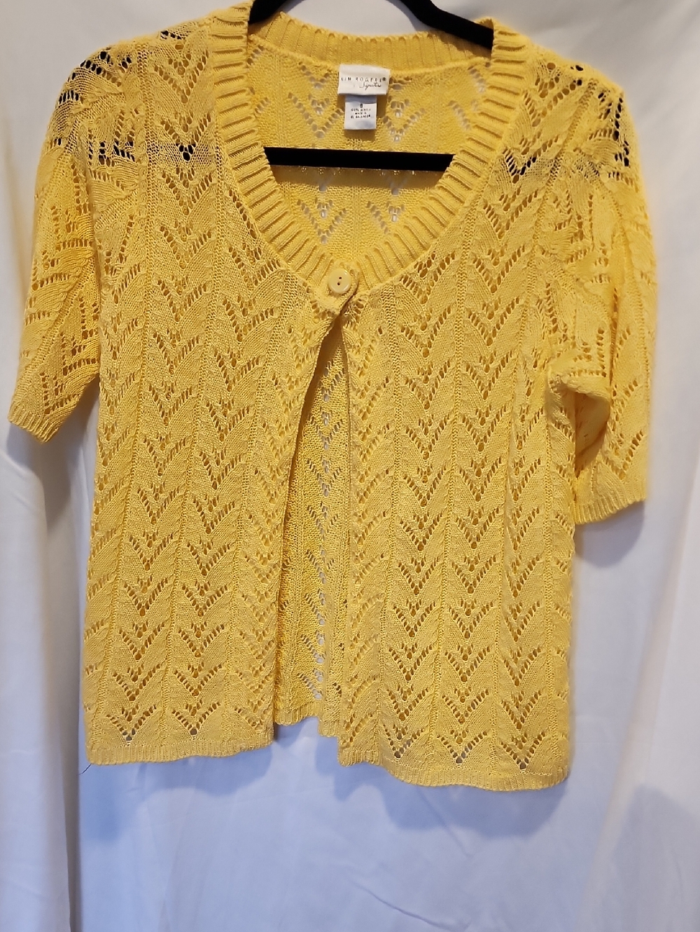 Kim Rogers Signature Lemon Yellow Short-Sleeve Single Button Front Cardigan